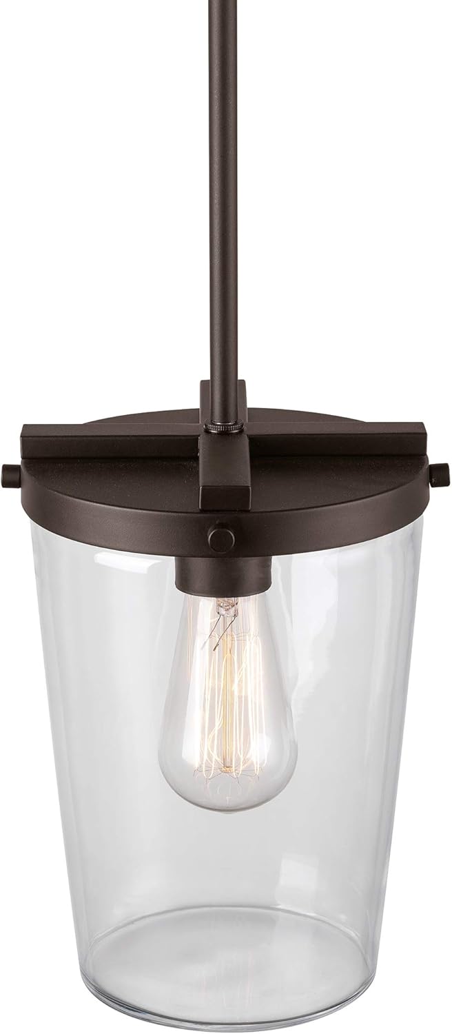 GLOBE Electric 44635 1-Light Outdoor Pendant, Bronze, Clear Glass Shade, Bulb Included