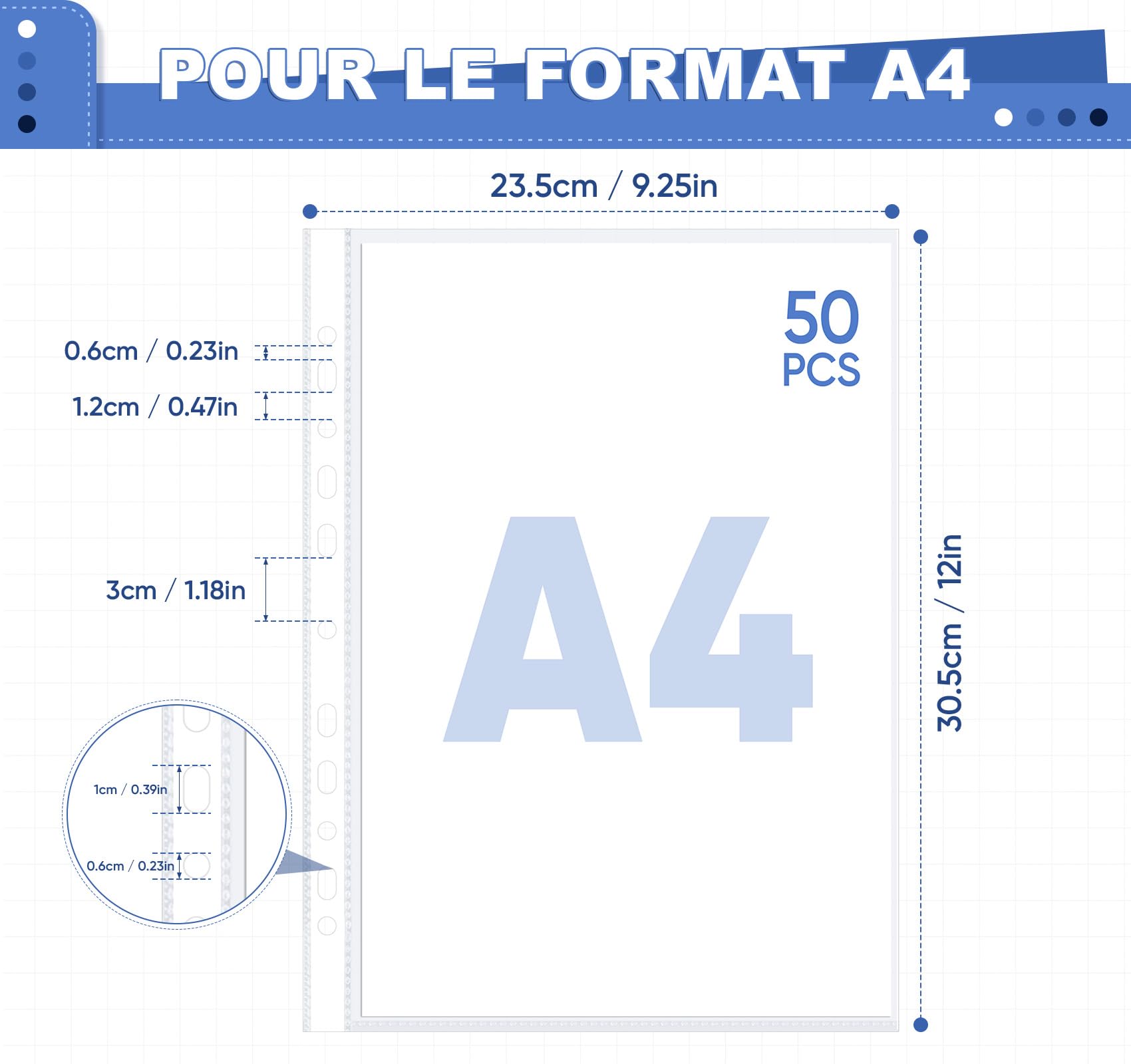 Agoer 50 Pochettes Plastiques Perforées A4 Cristal,160Microns Extra épais Pochette Plastique A4 Perforées,Pochette Classeur Transparente Pour Protéger le Papier, les Fichiers et les Documents