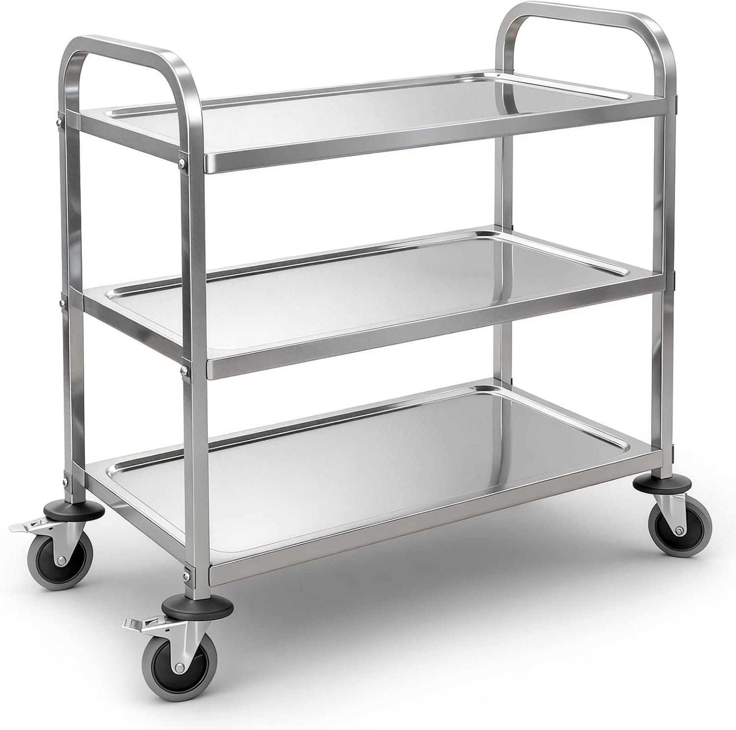 3-Tier Stainless Steel Utility Cart, 29.5"×15.7"×32.9", Rolling Kitchen Serving Trolley, Catering Storage Cart with 2 Lockable Wheels for Hotel, Restaurant, Home Use (Small)
