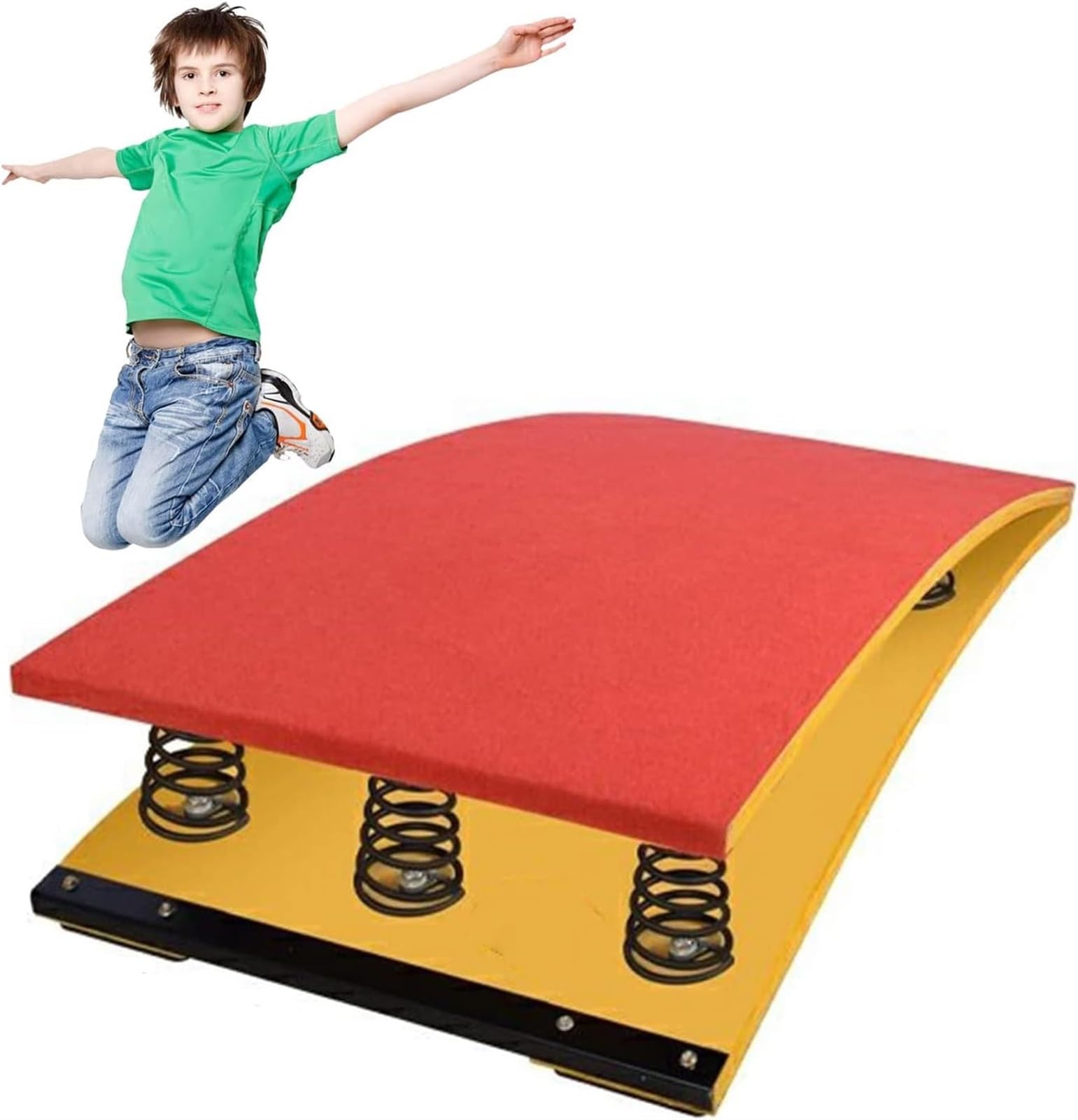 Przenośna zakrzywiona trampolina gimnastyczna, sklepienie z 6 sprężynami, wyposażenie skarbca, do szkoły, domowa siłownia, bar (Red 120x60cm)