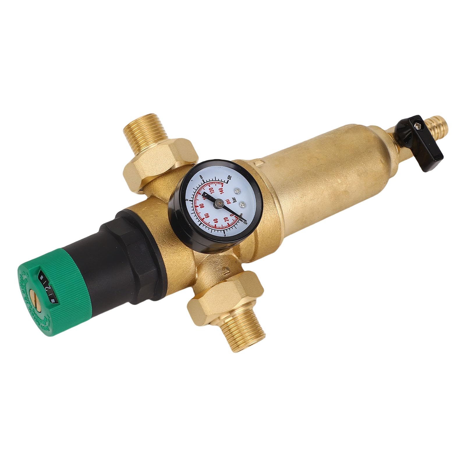 Generic Zawór Regulacyjny Ciśnienia Wody, Mosiężny Regulowany Regulator Ciśnienia z tarczą i Filtrem Płukania Wstecznego, od 1 do 6 Barów, od 33,8 do 104 Stopni F, Nawadniania Domowej Instalacji