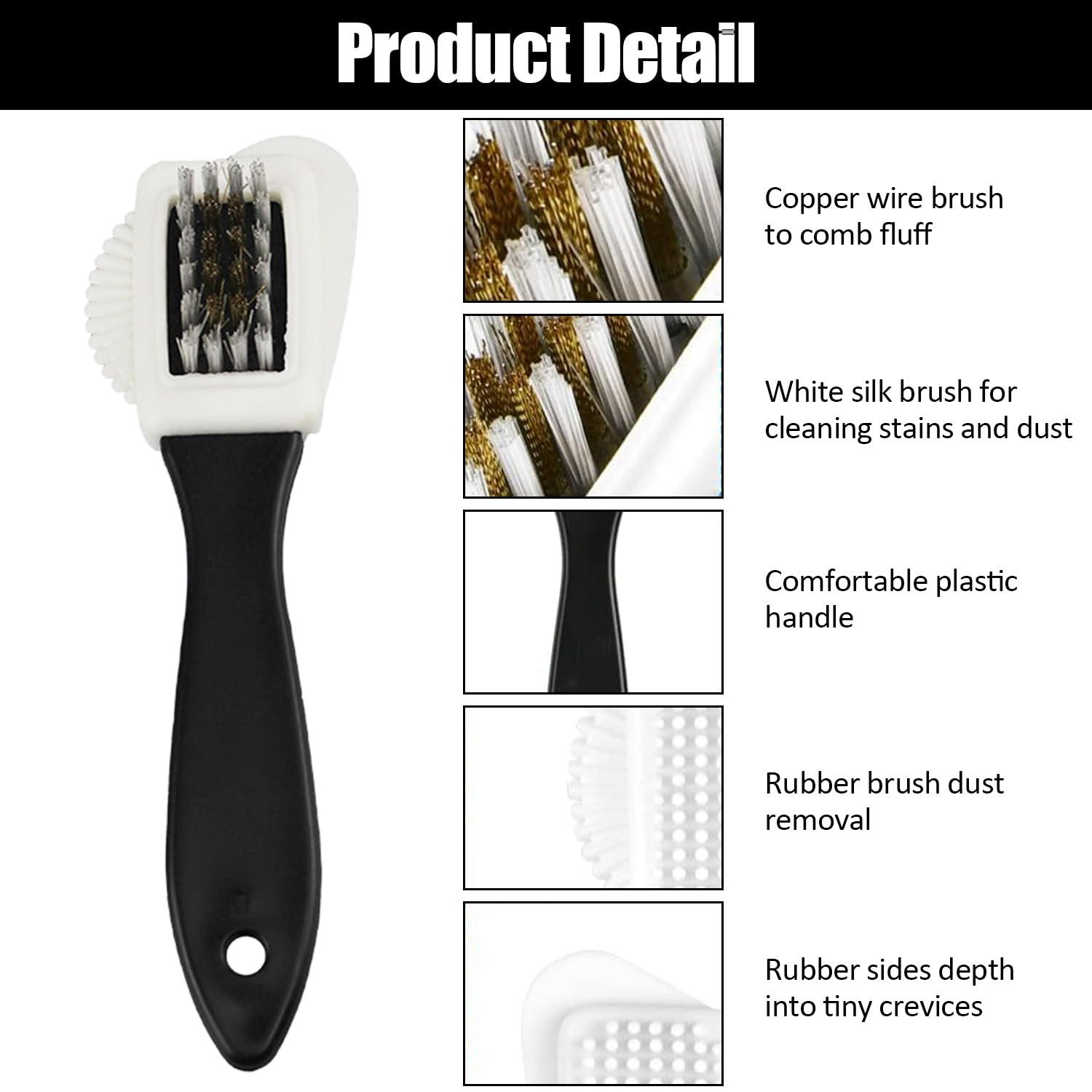 3 Pièces Brosses À Chaussures 4 Côtés - Brosse Nettoyage Daim Et Cuir Avec Poils Laiton