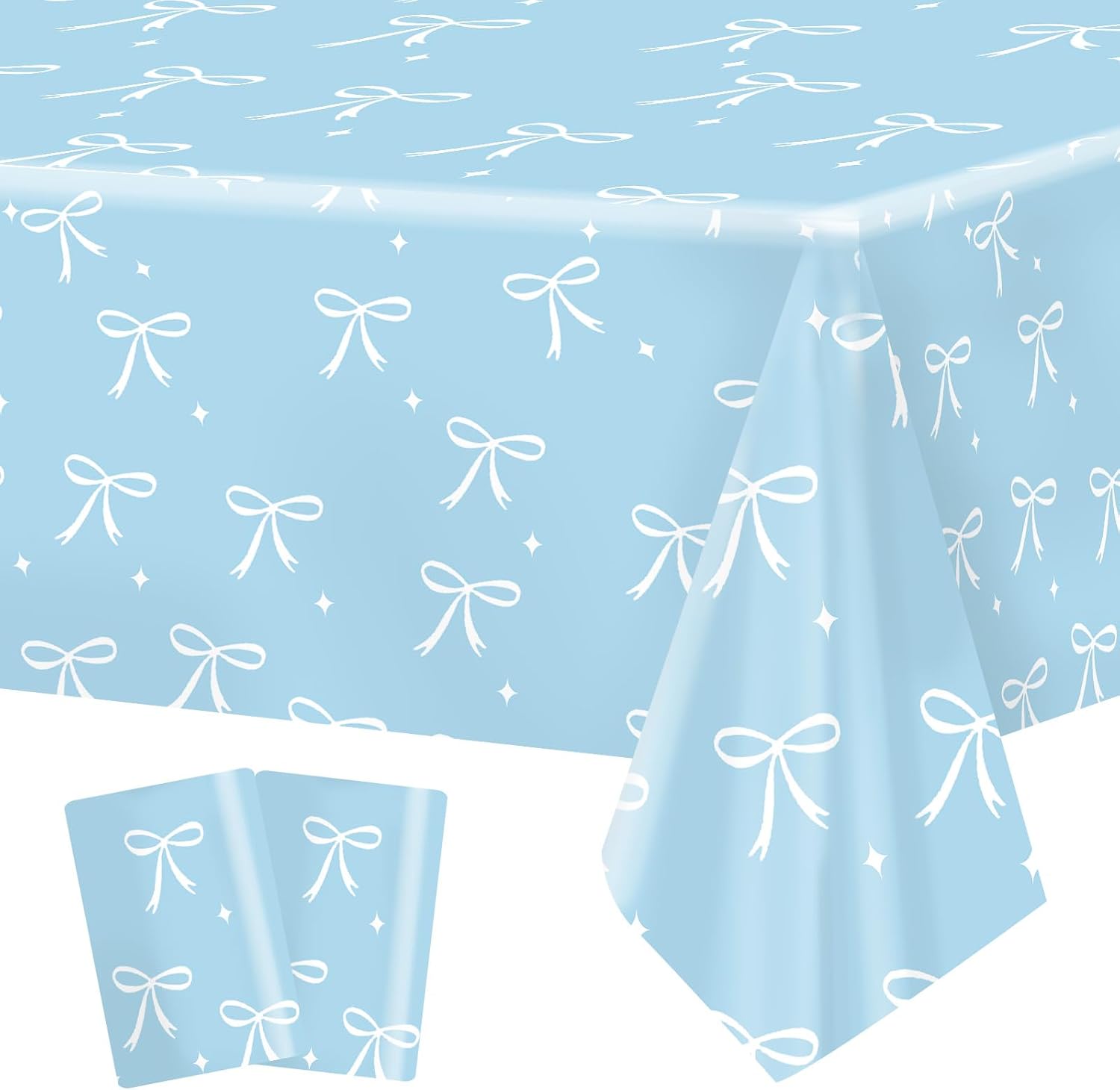 Semato 2 Pcs Coquette Party Tablecloths Decorations Blue Bow Tablecloth 54x108 Inch Disposable Tablecloth for Birthday Bow Themed Party Supplies