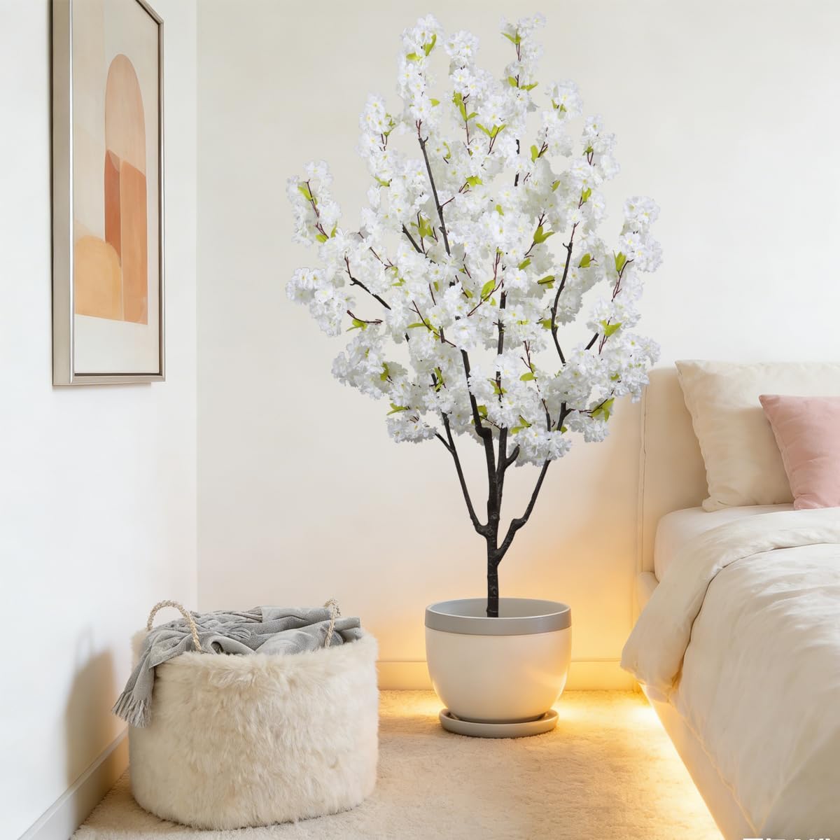 BINCUE Artificial White Cherry Blossom Tree Fake Tree Cherry Blossom Decor Fake Flowers Faux Flowering Tree White Flowers Floral for Indoor Outdoor Room Home Decor Spring Gift 6FT