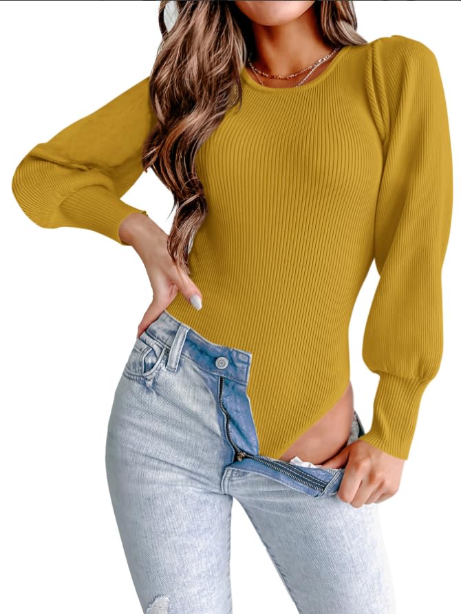 Image of MASCOMODA Womens Puff Long Sleeve Ribbed Sweater Bodysuits