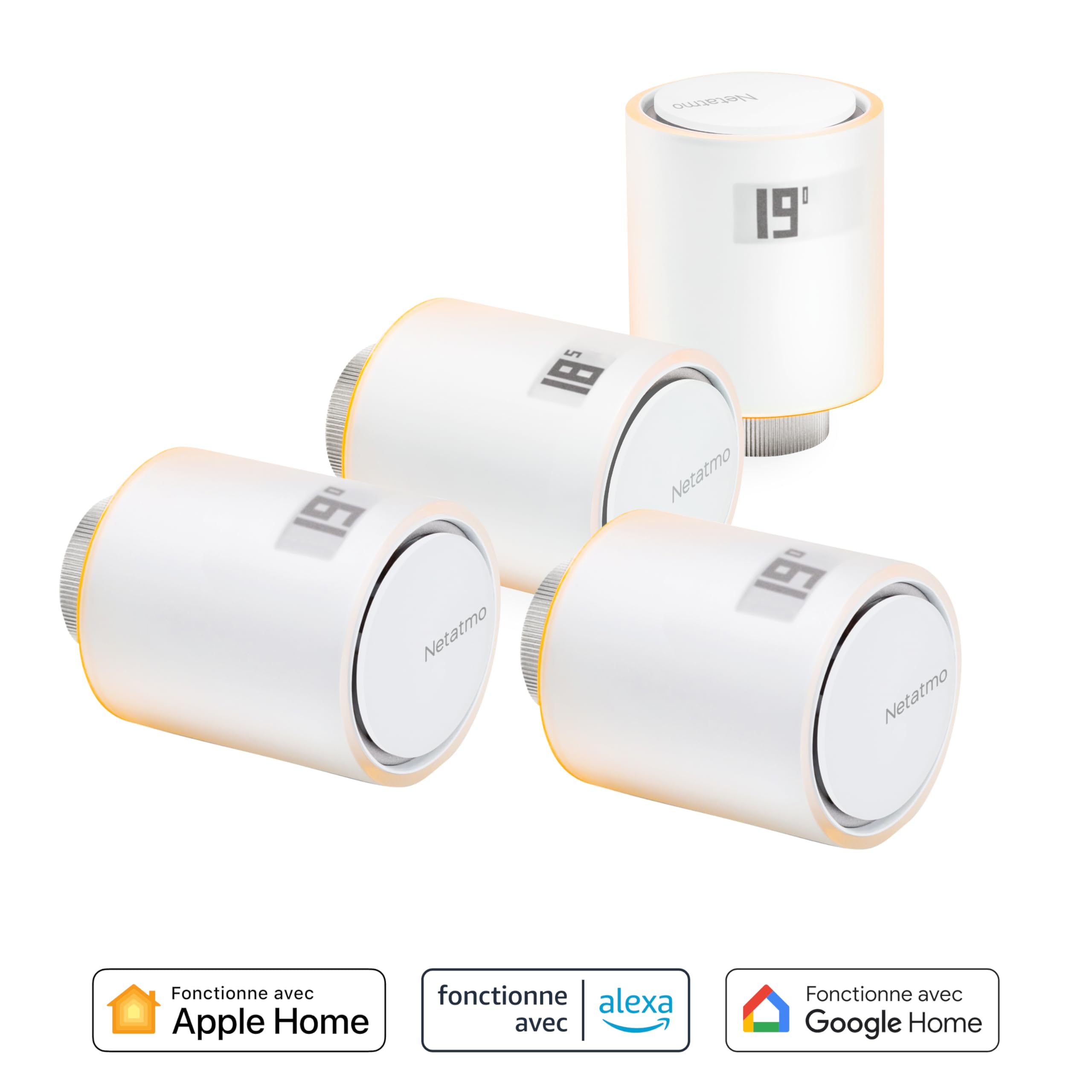 Netatmo Pack 4 Valvole Termostatiche WiFi, Controllo Remoto, Risparmio Energetico, Accessorio per Radiatori, Compatibile con Alexa e HomeKit, Installazione Facile, NBU-4-NAV-EU