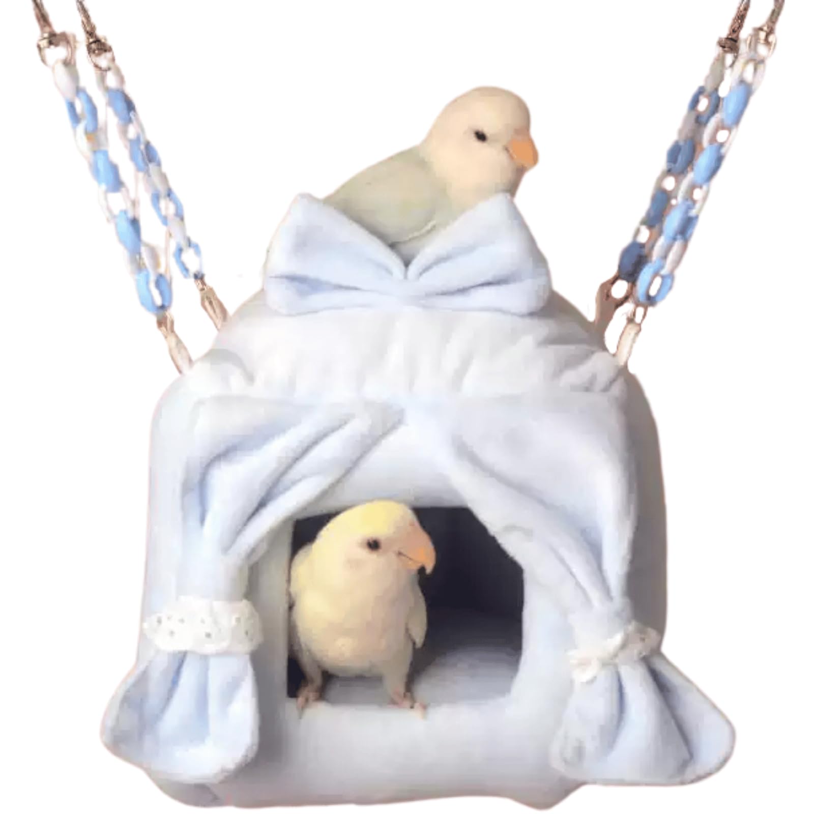 Warm Bird Nest with Hooks and Acrylic Chains Bird Cage Accessory Parrot Hammock Swing Small Animal Hanging Bed for Lovebird Conure Cockatiel (Blue,S)
