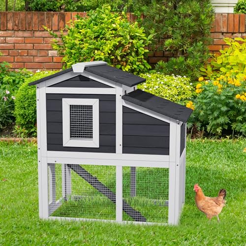 Wooden Chicken Coops with Nesting Boxes Indoor Outdoor,Small Chicken Coop for 1 or 2 Chickens,Bunny House Rabbit Hutch Poultry Pet Run Cage with Waterproof Roof,Stairs&Removable Tray