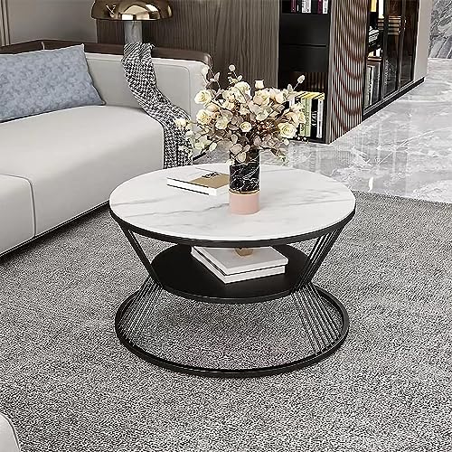 Image of Round Coffee Table, Modern Minimalist Table, Balcony Coffee Table Side Table Combination, Marble Small Round Table and Rock Board Small (3T-2)