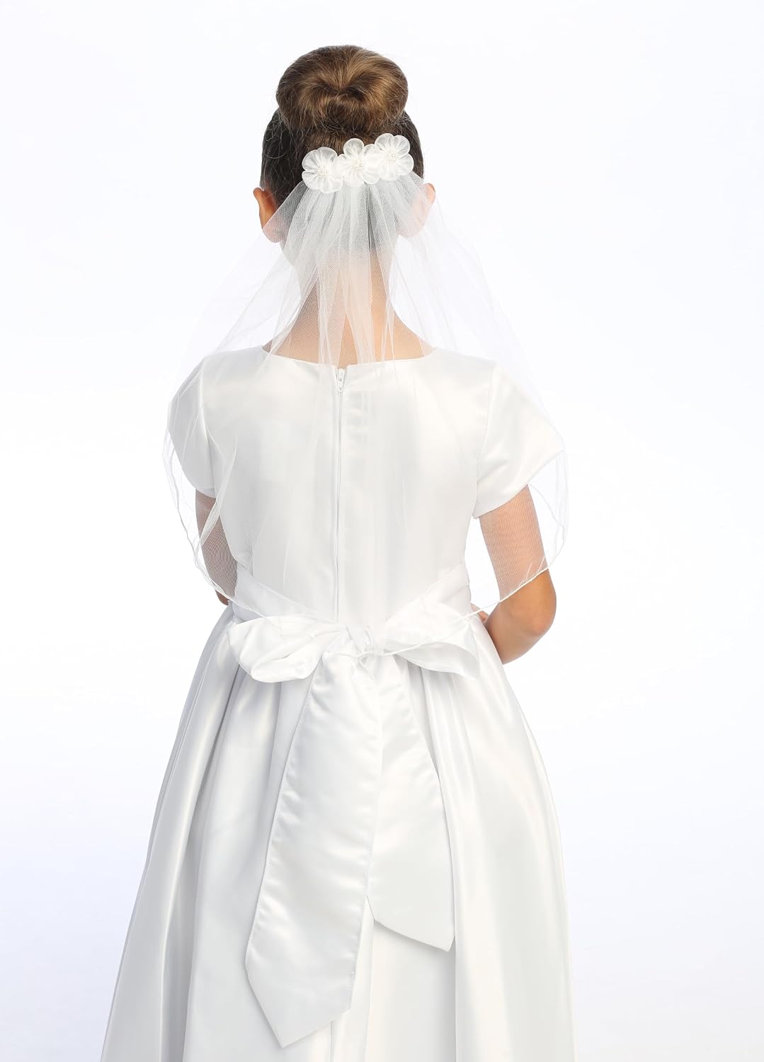 18" White Veil w/Satin Flowers Comb Swea Pea & Lili T-47