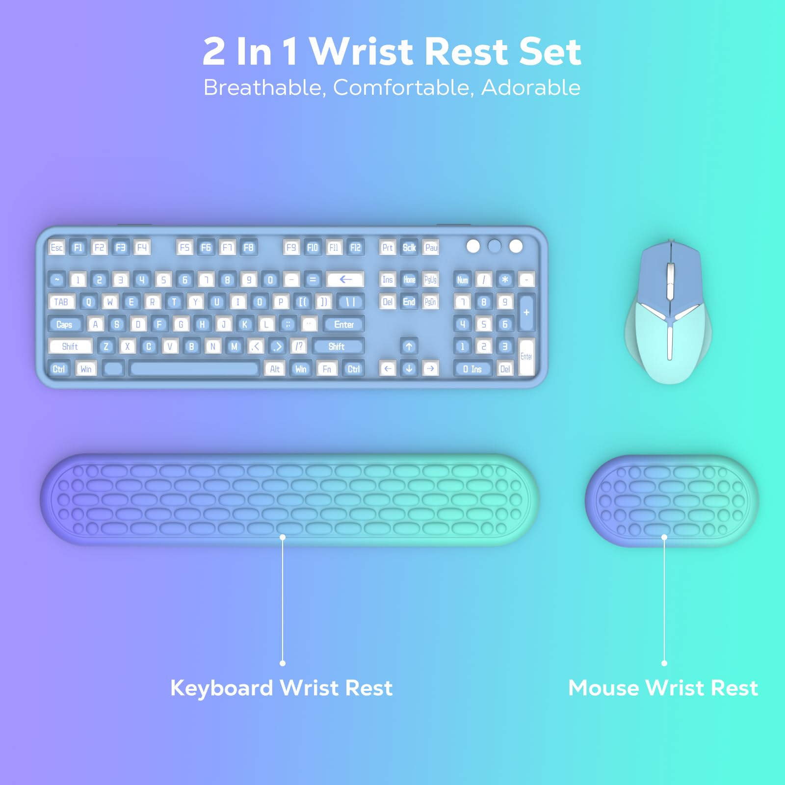 MoKo Keyboard Wrist Rest, Ergonomic Wrist Rest for Computer Keyboard and Mouse with Soft Memory Foam, Keyboard Wrist Support for Typing Pain Relief, Ideal for Office Work Gaming, Gradient Purple Green