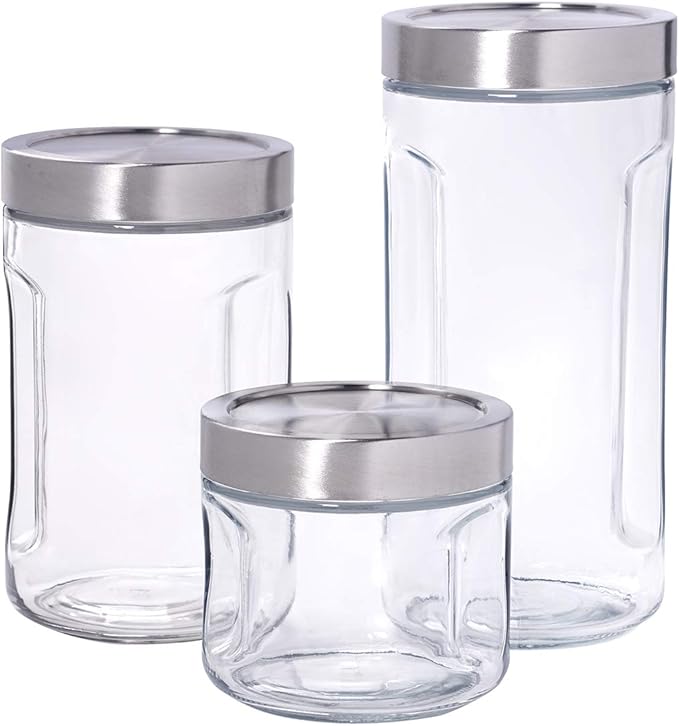 Anchor Hocking 3 Piece Gripper Jar Set with Stainless Steel SecureLock Lid, Perfect for Pantry Organization