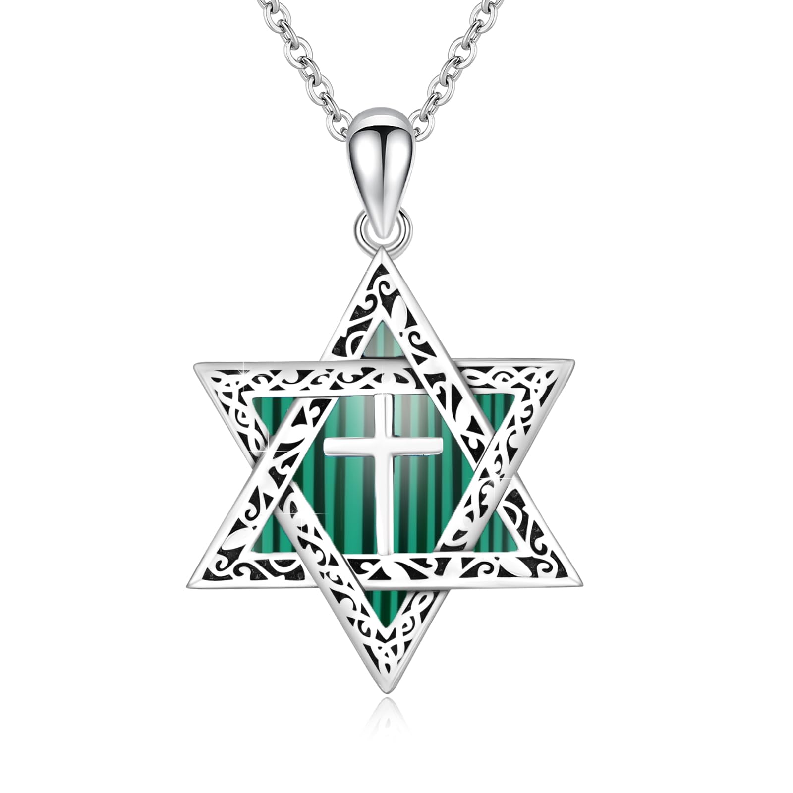 Collana con stella di David, in argento Sterling 925, malachite con ciondolo a forma di stella di David, collana con ciondolo a forma di croce esagramma, gioielli ebrei, amuleto, gioielli da