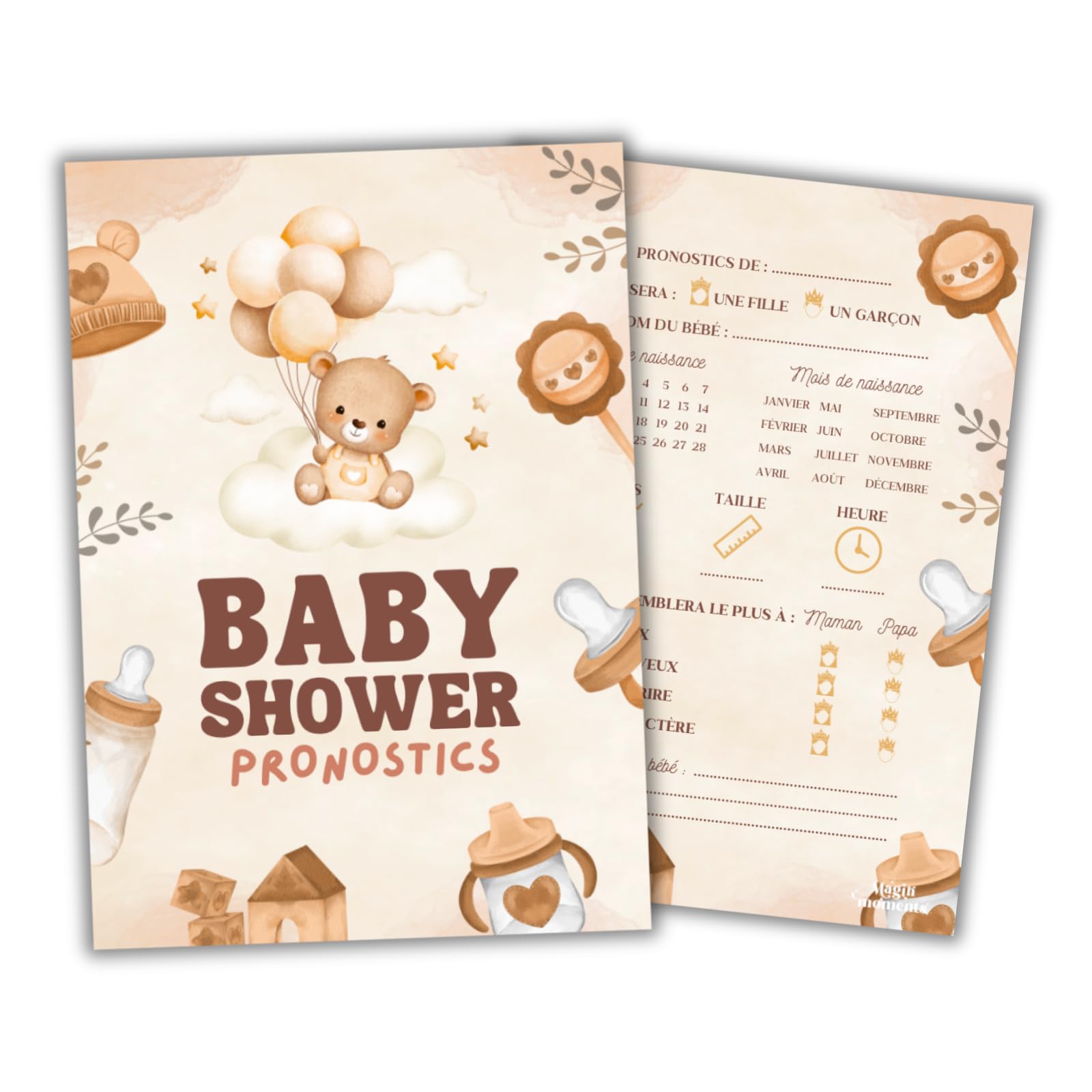 aliceandberry Carte Pronostic Baby Shower Français x25 - Jeu animation