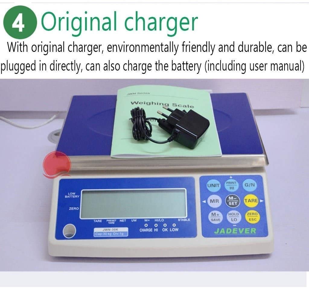Elektroniczna waga 30 kg/1 g, wysoka precyzja, elektroniczna waga licząca, cyfrowa waga przemysłowa LCD, platforma ze stali nierdzewnej z funkcją zerowania tarowania do wysyłki paczek pocztowych(30kg/