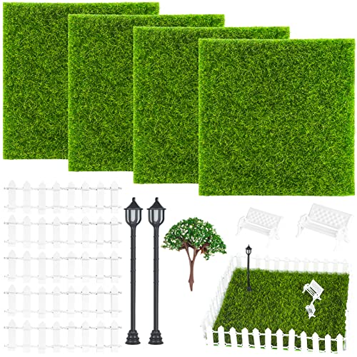Kunstrasen Miniaturgarten Set - 4 Stück Künstliches Moos 15x15 Cm Für Deko & Terrarium