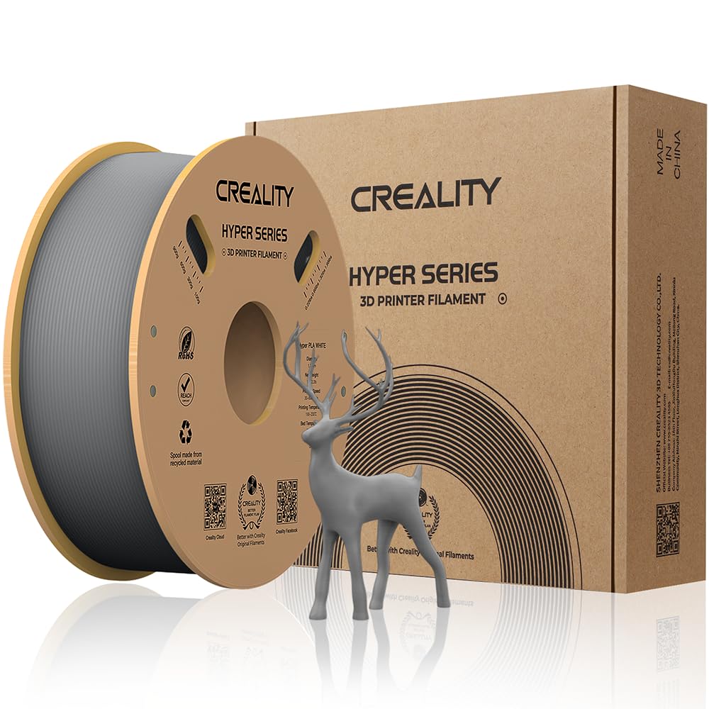 Creality Official Hyper PLA Filament Grigio 1KG, Filamento per Stampanti 3D per la Stampa ad Alta Velocità, Durevole e Resistente, Liscio, Prestazioni a Sbalzo Precisione Dimensionale +/-0,03mm