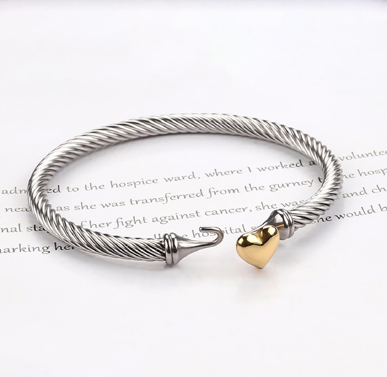 Adjustable Twist Stainless Steel Cable Wire 14K Gold Plated Love Heart Charm Bracelets Friendship Open Bangle Wrist Cuff for Women Men - Image 7