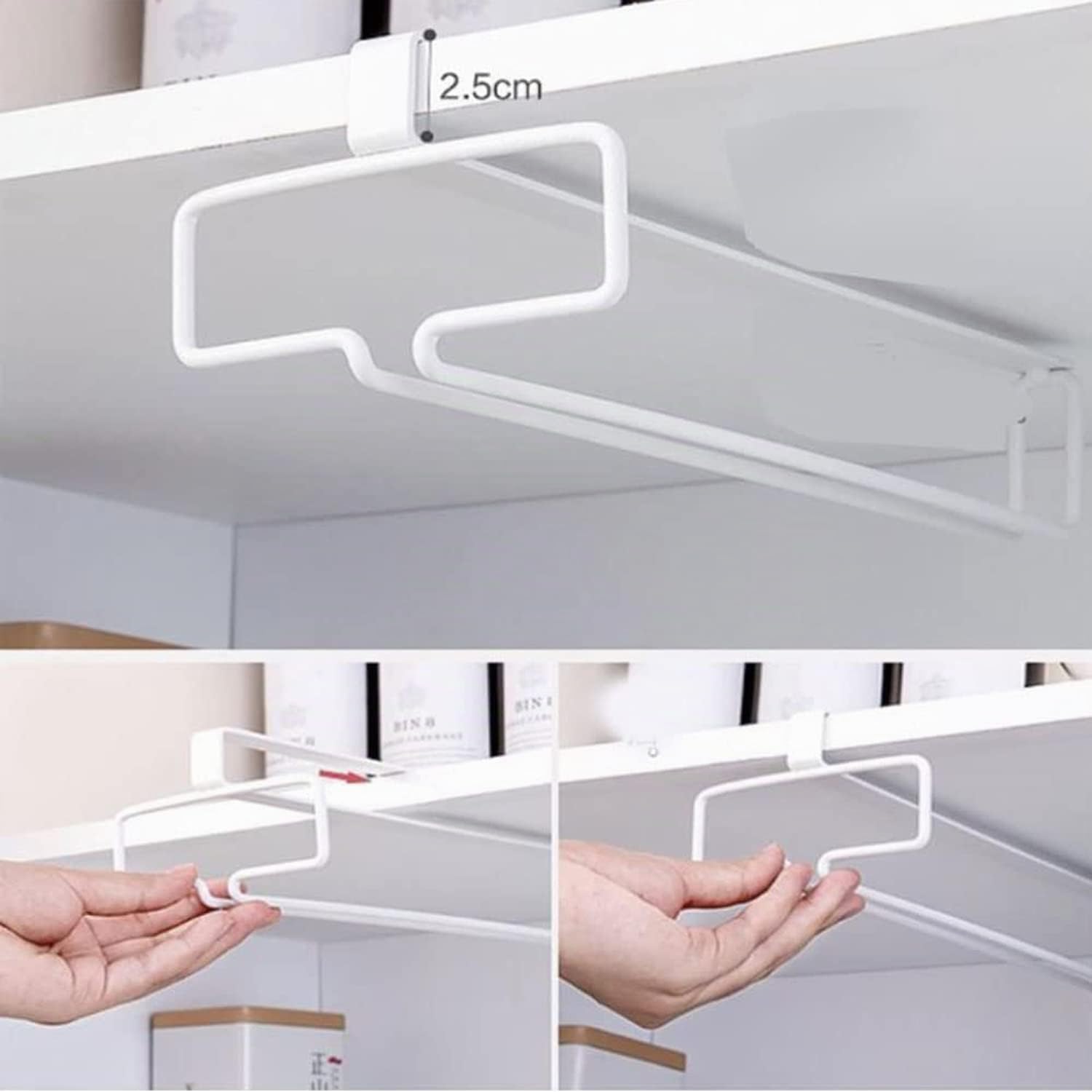 4 Pezzi Porta Bicchieri da Vino Sospeso Supporto per Calici di Vino Sottopensile Rack per Calici Senza Foratura Scolabicchieri Vino in Metallo per Bar Ristorante Cucina (Bianco)