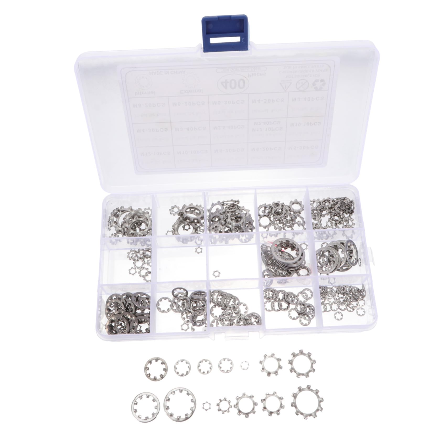MUCKLILY 400 Pcs Stainless Steel Lock Washers Assortment External Internal Serrated Washers M2-