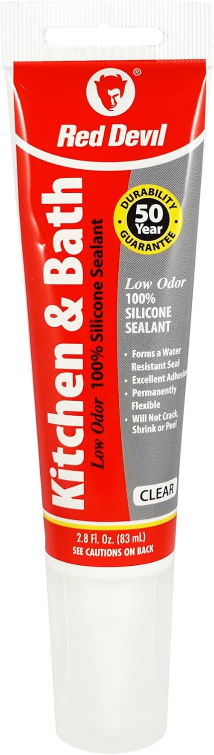 Red Devil 0883 Kitchen & Bath Low Odor Silicone Sealant, 2.8 Oz Squeeze Tube, White, Pack of 12