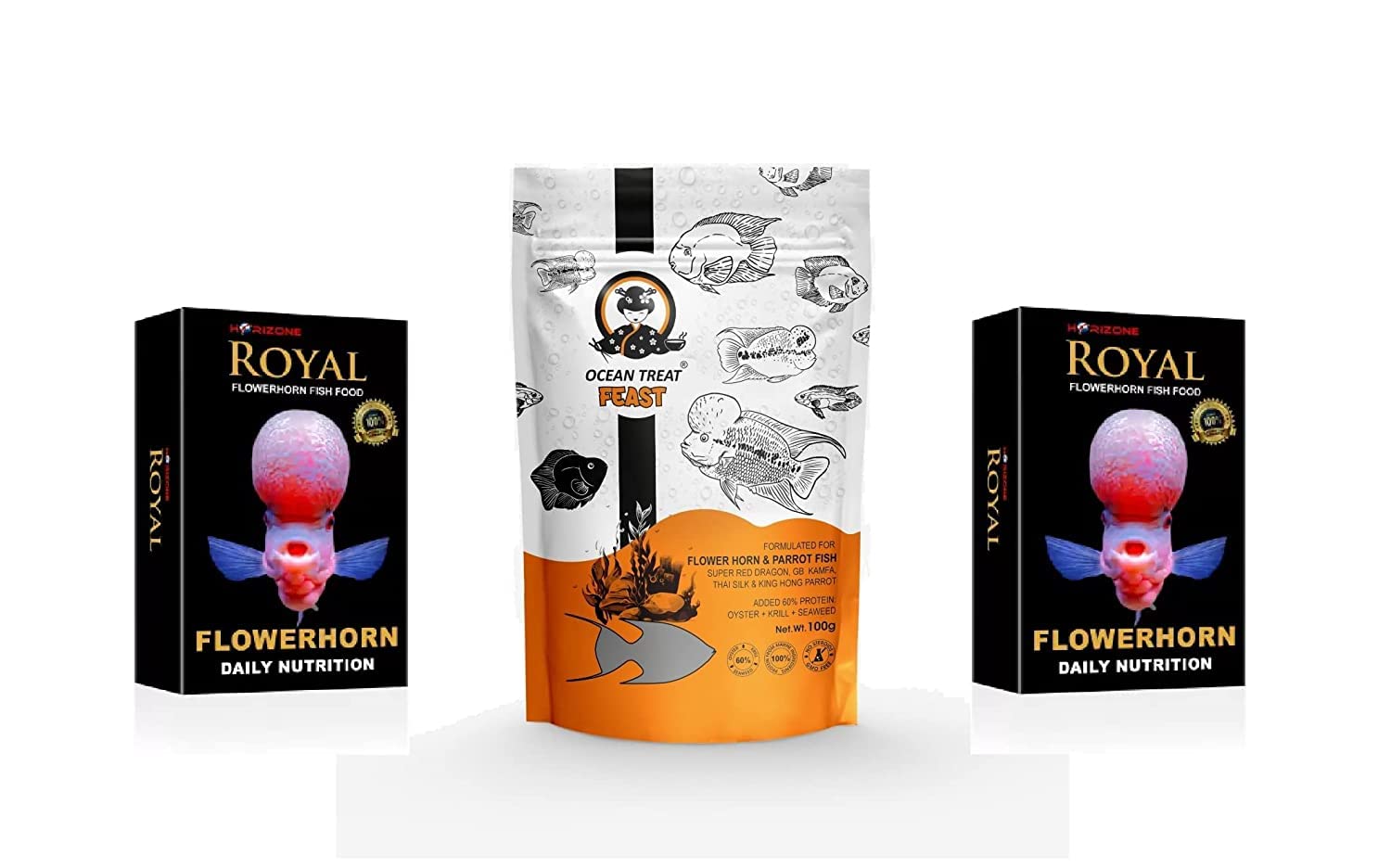 Ocean Treat - Feast - FLOWERHORN & Parrot Fish Food - with Japanese Technology + Royal FLOWERHORN Fish Food 3 in Combo (B0C5F1QGPM) Amazon Price History, Amazon Price Tracker