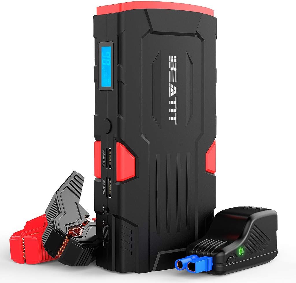BEATIT D11 QDSP 800Amp 18000mAh Peak 12V Car Jump Starter (Up to 7.5L Gas and 5.5L Diesel) Portable Power Bank Auto Battery Booster with Intelligent Jumper Cables, Small