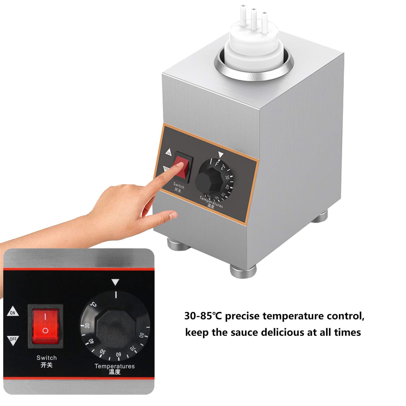 Scaldabottiglie Elettrico Commerciale per Marmellata di Salsa Calda, Dispenser per Salsa da Banco in Acciaio Inossidabile da 240 W con Bottiglia di Peperoncino Piccante,1Grid
