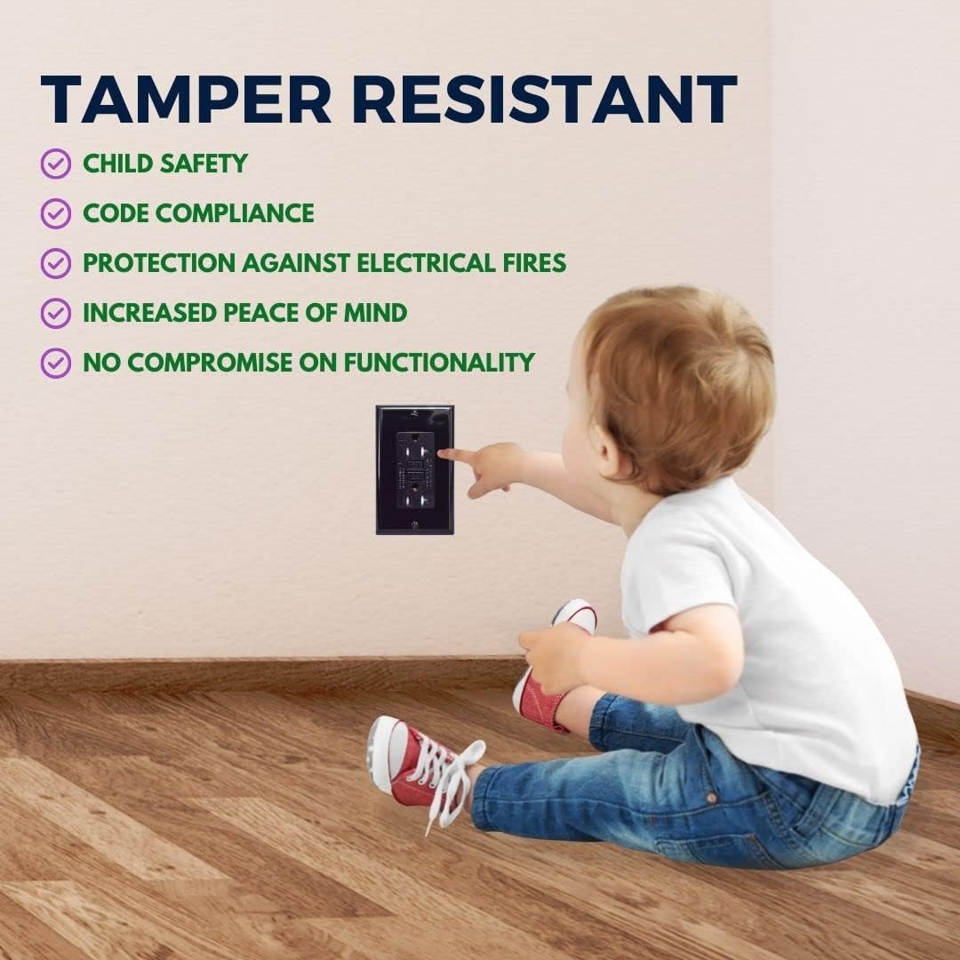 GFCI Outlet 20A Standard Decorative Tamper Resistant Duplex Receptacle with LED Indicator, Ground Fault Circuit Interrupter, Protection, UL Listed, Black 10-Pack