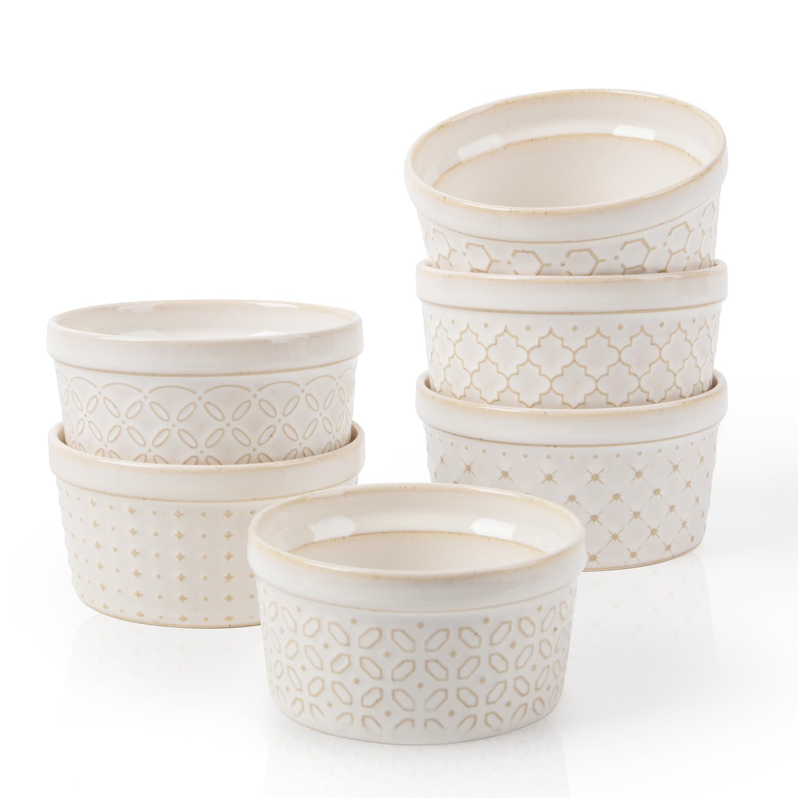 DOWAN Porcelain Ramekins Set of 6, 4 oz / 120 ml, Creme Brulee Ramekins