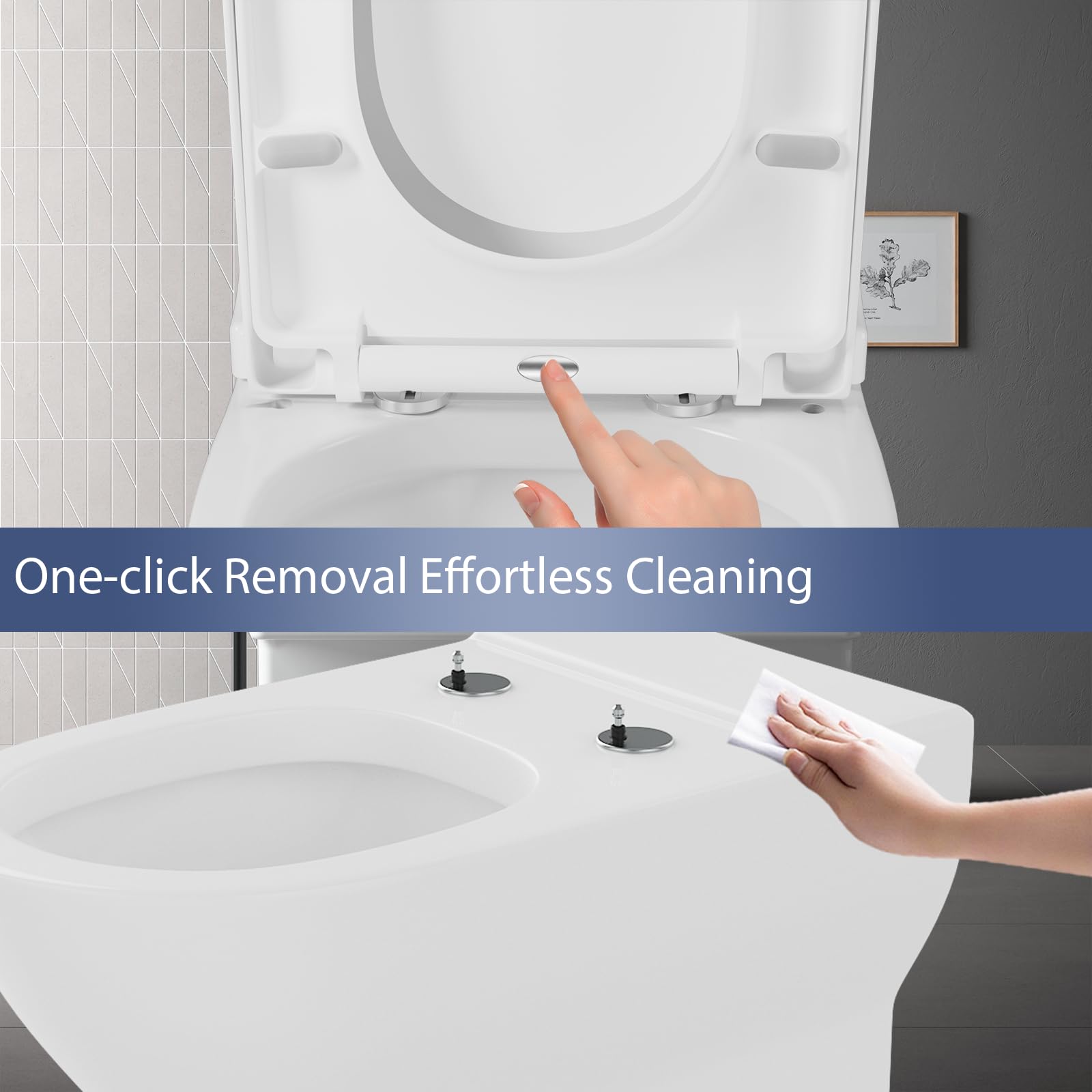 Toilet Seat Soft Close D Shape with Quick Release for Easy Clean Universal Toilet Seat White with Adjustable Stainless Hinges - Image 4