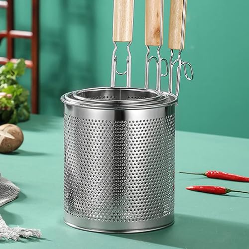 Miniatura 3 de XENITE Cesta de pasta para hervir pasta, colador de araña, de malla con mango de madera, cuchara ranurada, colador de olla caliente, cucharón para