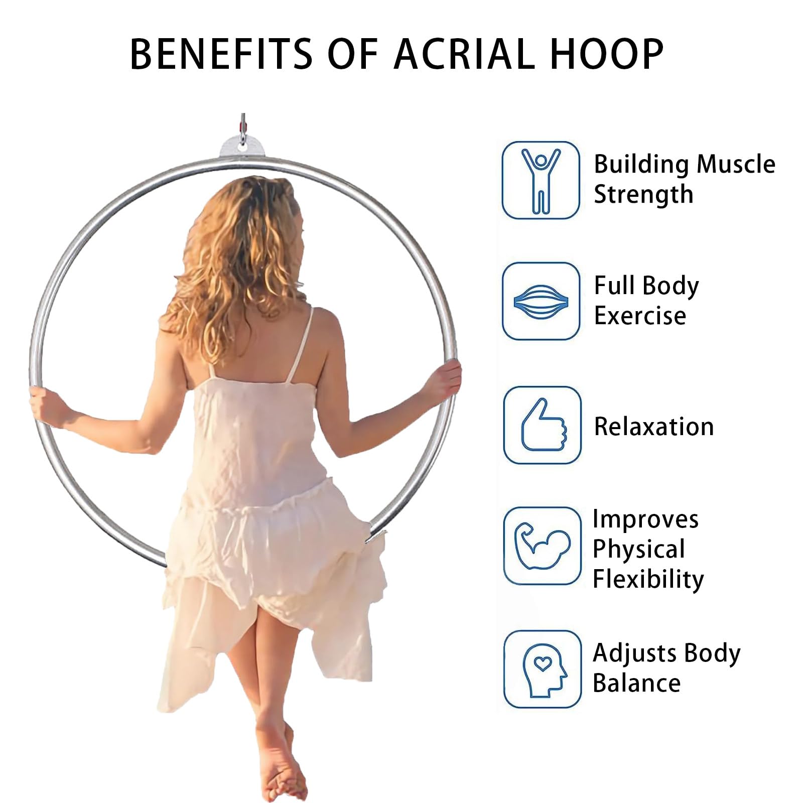 Cerceau AéRien, Anneaux AéRiens en Acier Inoxydable, éQuipement pour Danse AéRienne, Yoga, EntraîNement, Cirque, Ensemble De Cerceaux AéRiens, Fitness AéRien,Chassis