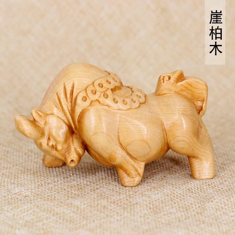 Mascot Wooden Crafts Wood Carving Art Wood Decoration Artwork 崖柏木斗牛一对规格11*5.5CM客厅摆饰摆件家居装饰品艺品(崖柏木斗牛一对)