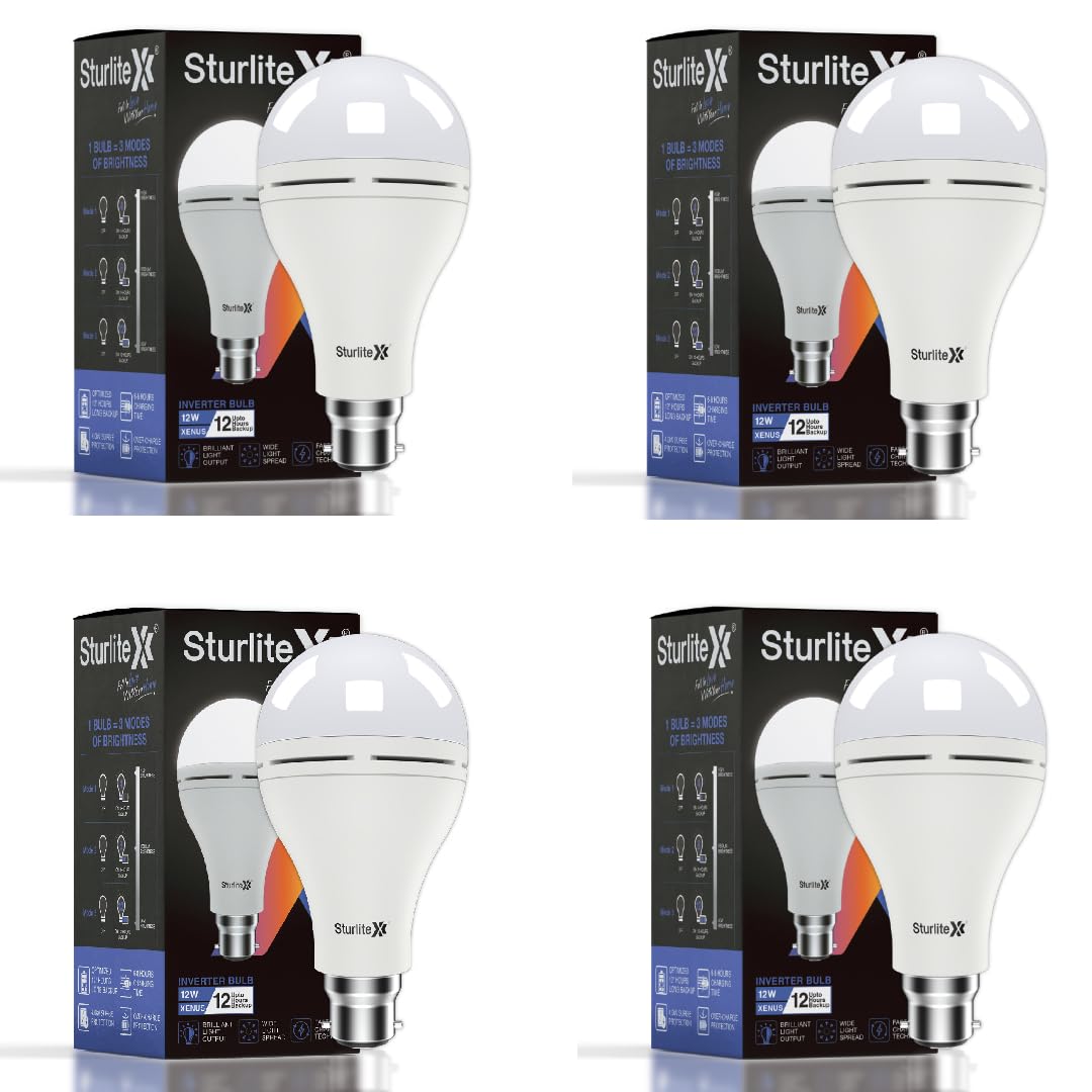 Sturlite Xenus (3 in 1) 12W LED Inverter Bulb| Bright Rechargeable Emergency Bulb| 12Hr Battery Backup| 6-8Hrs Charging Time| Over-Charge Protection| B22 Base Energy Efficient Lighting (Pack of 4)-image-8