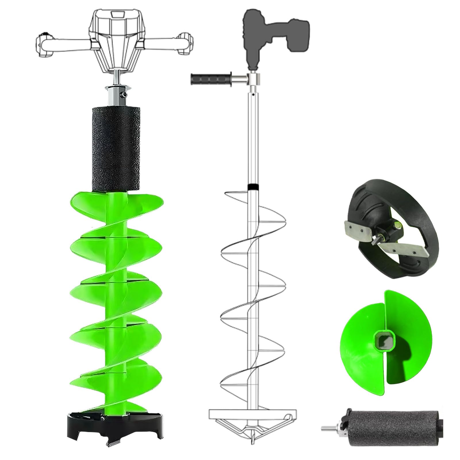 Eisbohrer zum Eisangeln – 8 Zoll Nylon-Eisbohrer mit Elektrischer Corless, Positionierungs- & Handbohrer, Bohrstangenhöhe 75cm für Eisgraben