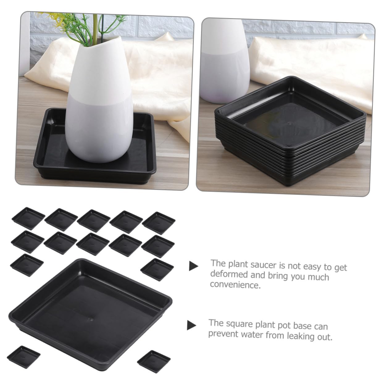 Bandejas De Goteo para Plantas 15 Unidades Resistentes De Plástico Base Cuadrada 18x18 Cm Ideales para Macetas En Casa y Jardín