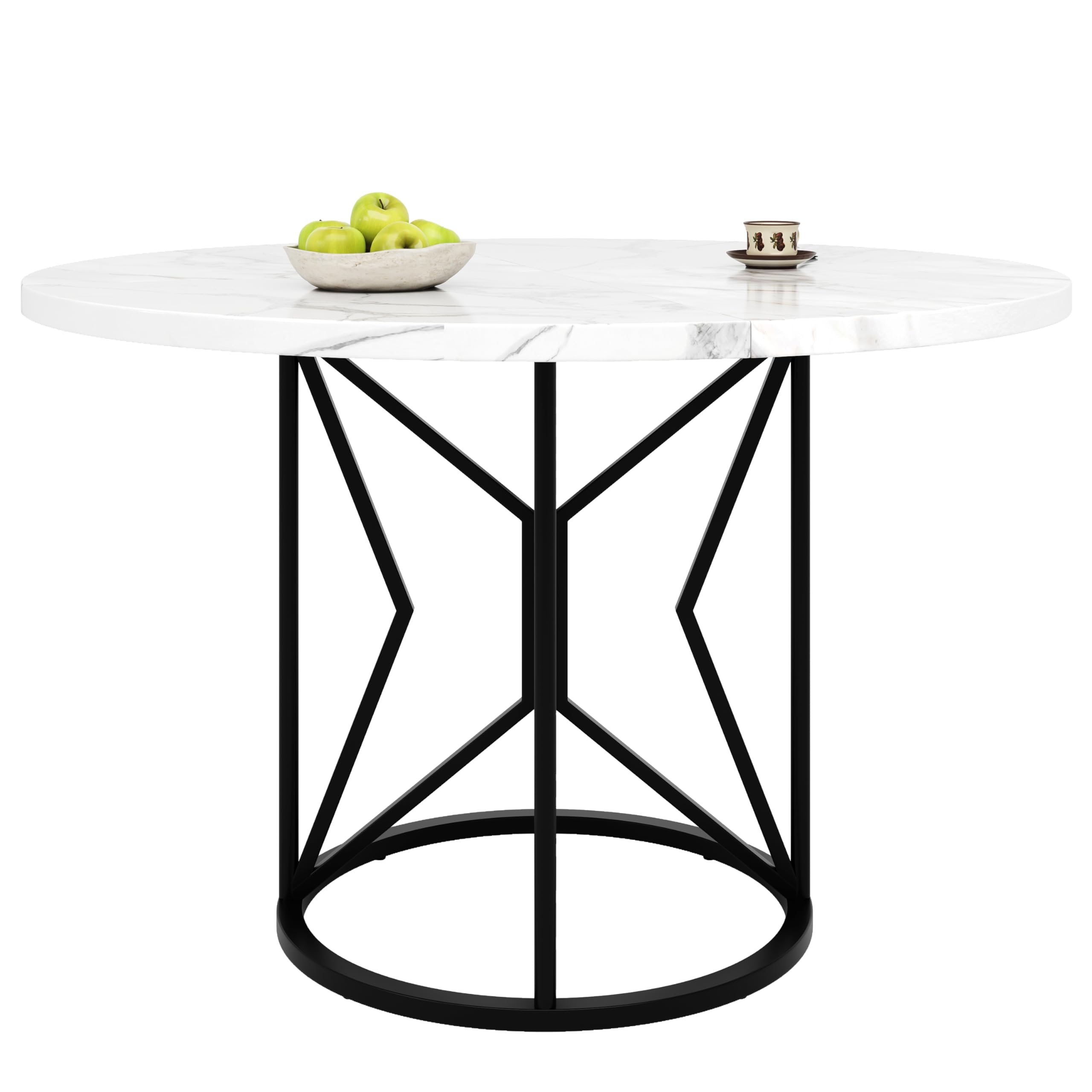KAZZIO Juego de mesa de comedor (5 piezas), juego de mesa de comedor con 4 sillas, mesa de comedor redonda de 100 cm de diámetro, tablero DM blanco, silla de comedor de terciopelo (negro+gris-1)