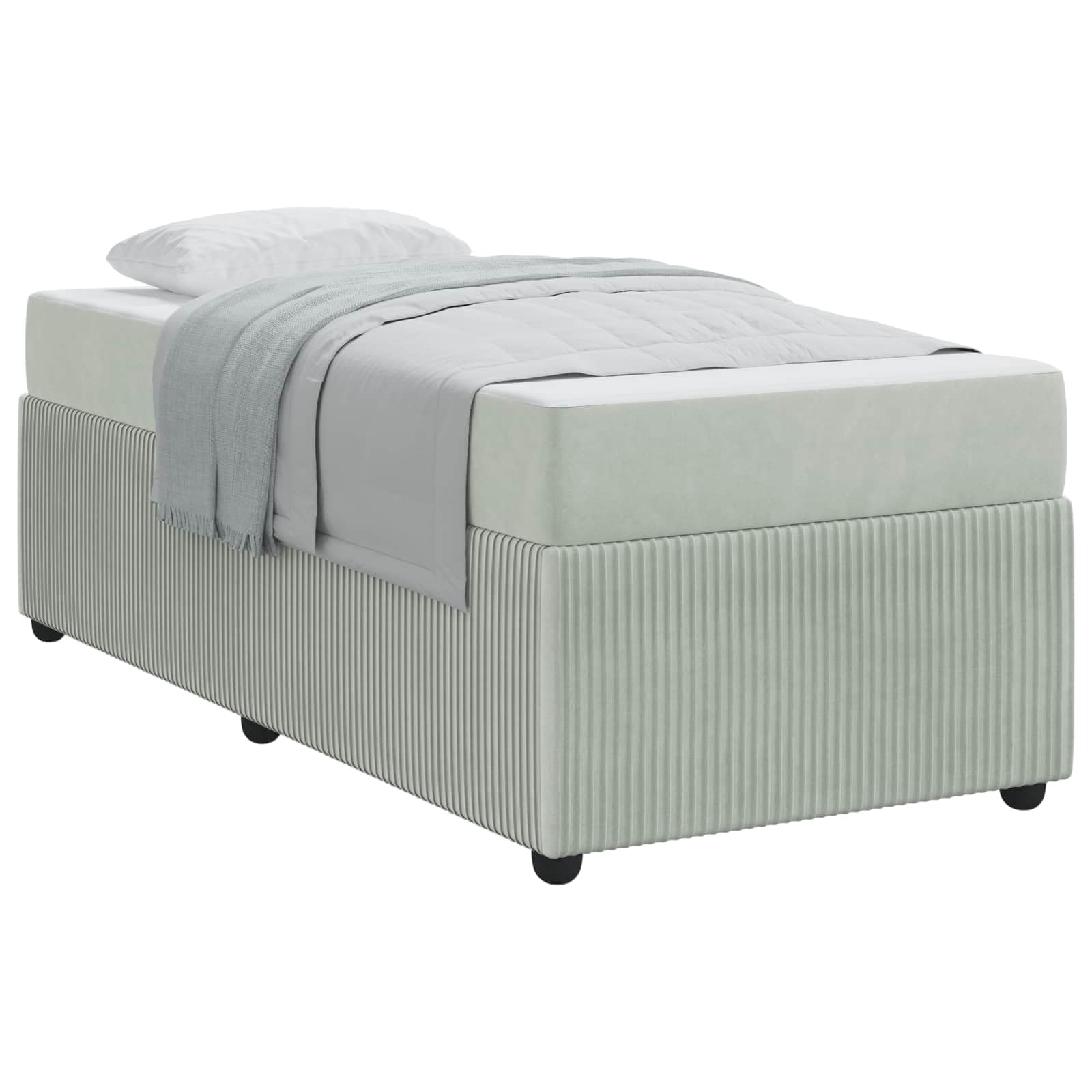 Einzelbett 90x200 cm mit Matratze und Lattenrost, hellgraues Stoffbett modernes gepolstertes Bettgestell mit Holzrahmen für Jugendzimmer, Gäste- oder Erstwohnung