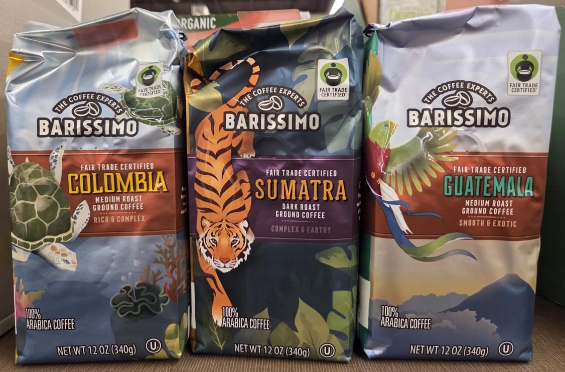 Barissimo 3 Combo 100% ARABICA Ground Coffees: Sumatra, Guatemala and Columbia 12oz 340g (Three Bags)
