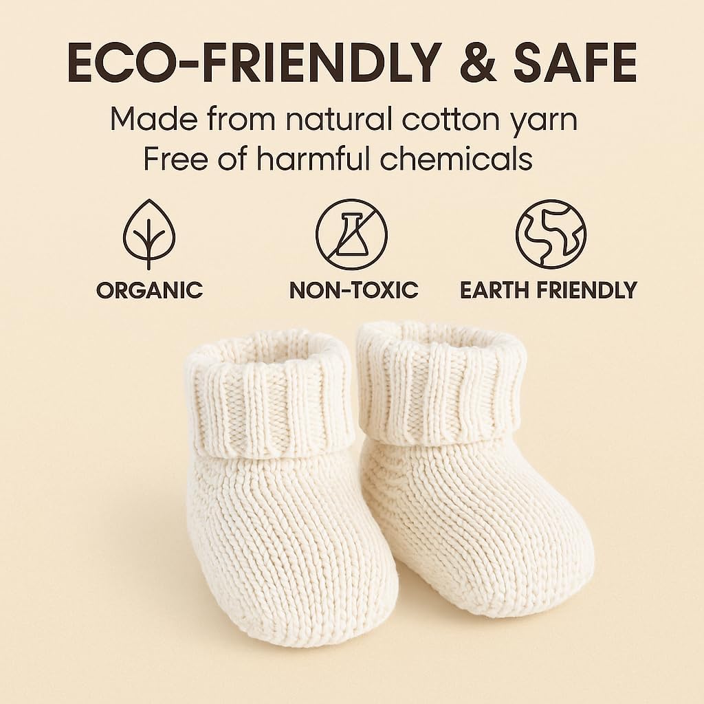 Kitikate Organic Knit Baby Booties – 100% Cotton Yarn, Soft & Comfortable Unisex Baby Socks
