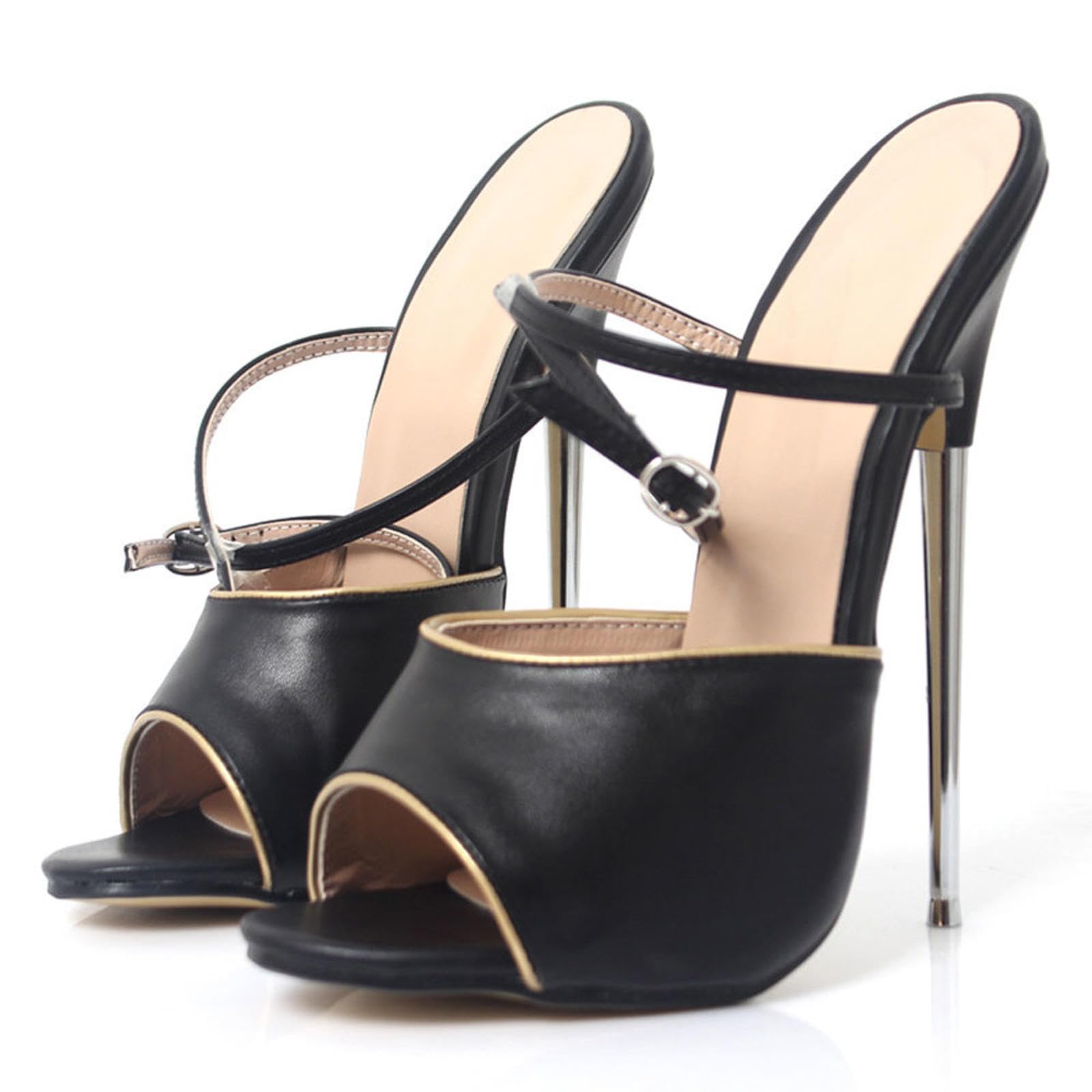tacchi donna Sandali Con Tacco Alto 18 Cm Punta In Metallo Con Cinturino Alla Caviglia Scarpe Eleganti Da Donna,Black-41