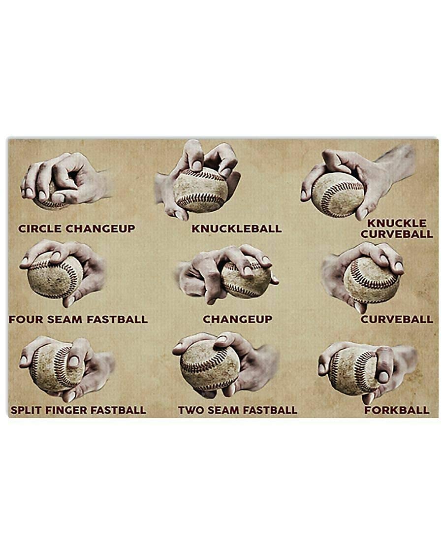 rayprint Baseball Pitching Grips Wooden Signs Baseball Player Knowledge Plaque Vintage Baseball Club Hanging Decor Home Outdoor Bar Wood Posters 12x16 Inches