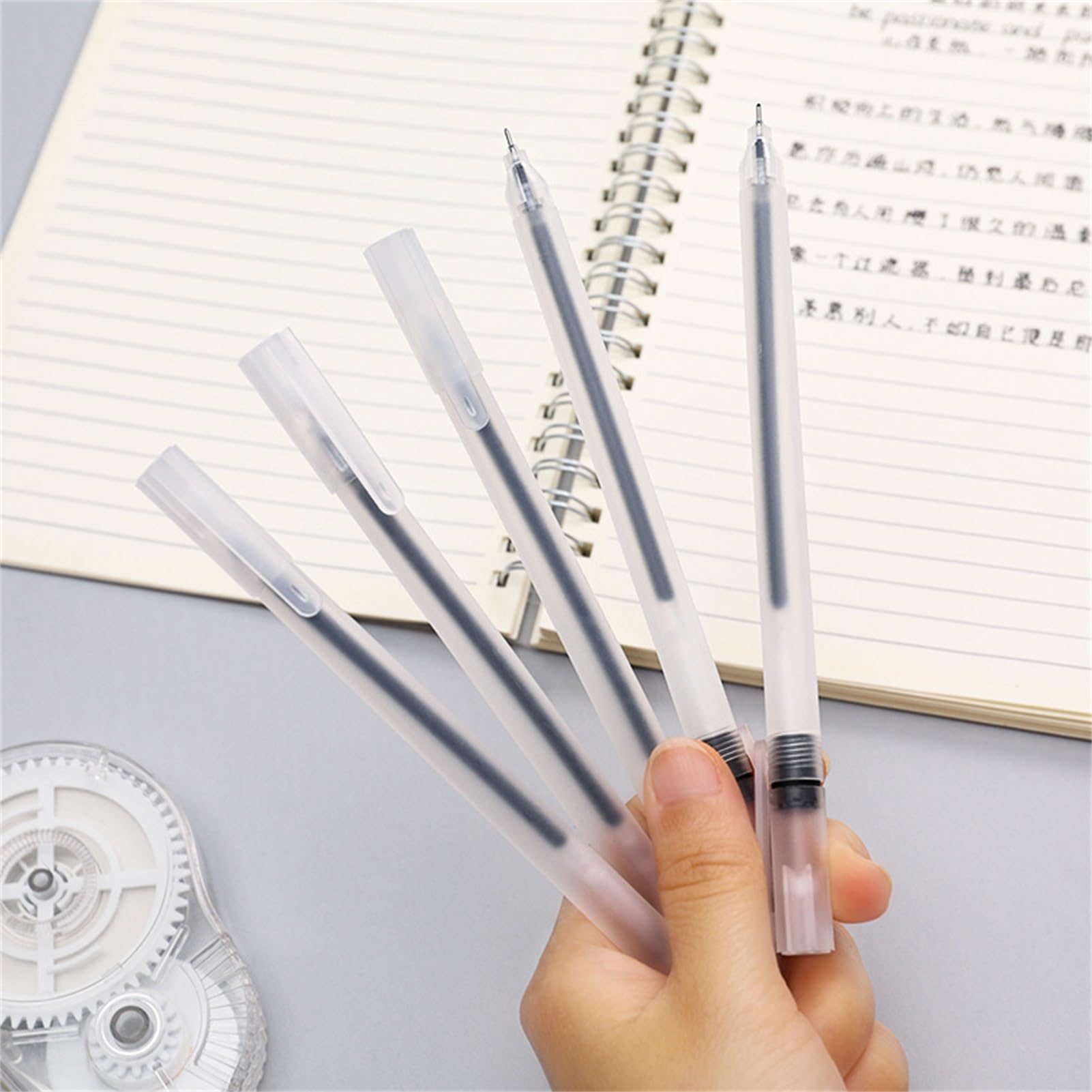 Writing Gel Pen 5Pcs Gel Pen Quick Drying Smooth Writing Stationary INS Simple Clear Black Ink Pen for — view 3