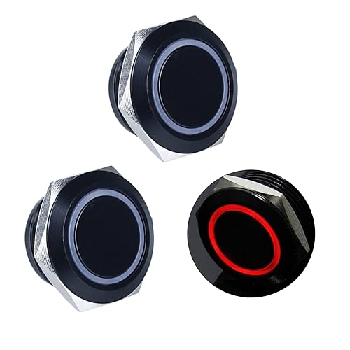 DMWD 2 interruptores de botón momentáneos de metal de 0.748 in de 12 V-24 V de encendido apagado 4 pines 1NO impermeable anillo de halo