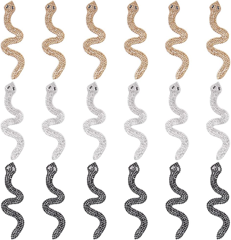 FREEBLOSS 18Pcs Rhinestone Patches Applique Self-Adhesive Snake Embroidered Applique Decorative Sew on Patches for Clothing Craft