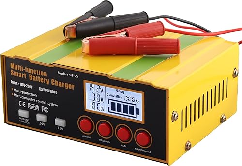 AUTTGINN Cargador de batería de 12 V12 A, 24 V7.5 A, cargador inteligente de batería de automóvil, litio, plomo-ácido (AGMGelSLA) cargador de