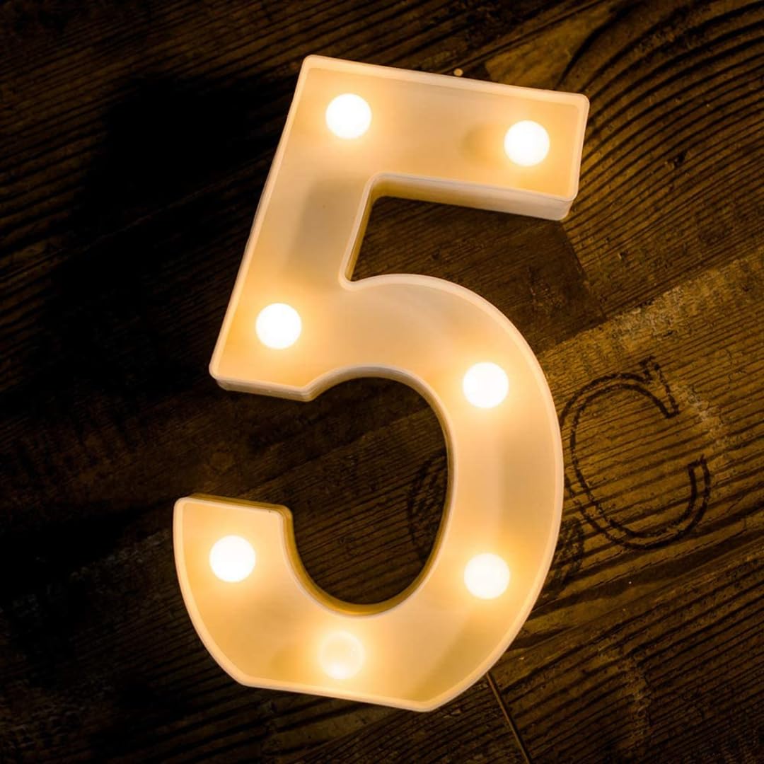 Chronos Marquee LED Letter Lights - Lit up Number | 8.9" / 22.5cm Height | Aesthetic Decorations Letter Light for Romantic Gift, Room Decoration Item, Home Decoration, Night Light Lamp (Number 5)