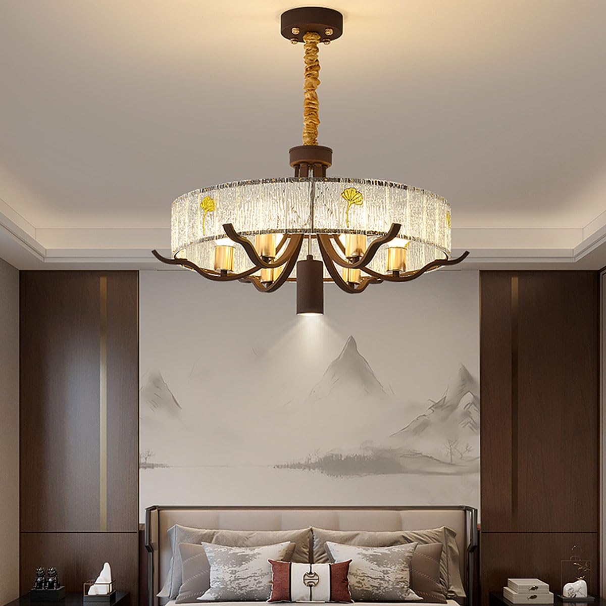 Nowa lampa wisząca w stylu chińskim do salonu, metalowa i akrylowa, w stylu chińskim, z żyrandolem punktowym, idealna do jadalni i herbaciarni