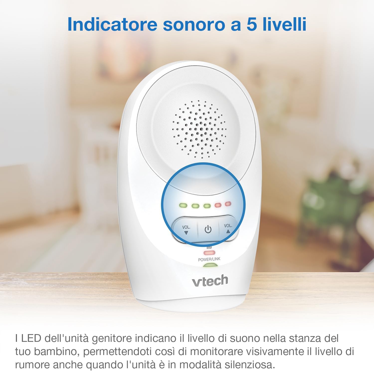 VTech DM1111 Digital Audio Baby Monitor DECT Monitor per Bambini con Rilevamento Livello Rumore e Clip Cintura